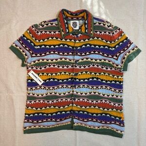 NWT Round Two coogi style knit button down shirt